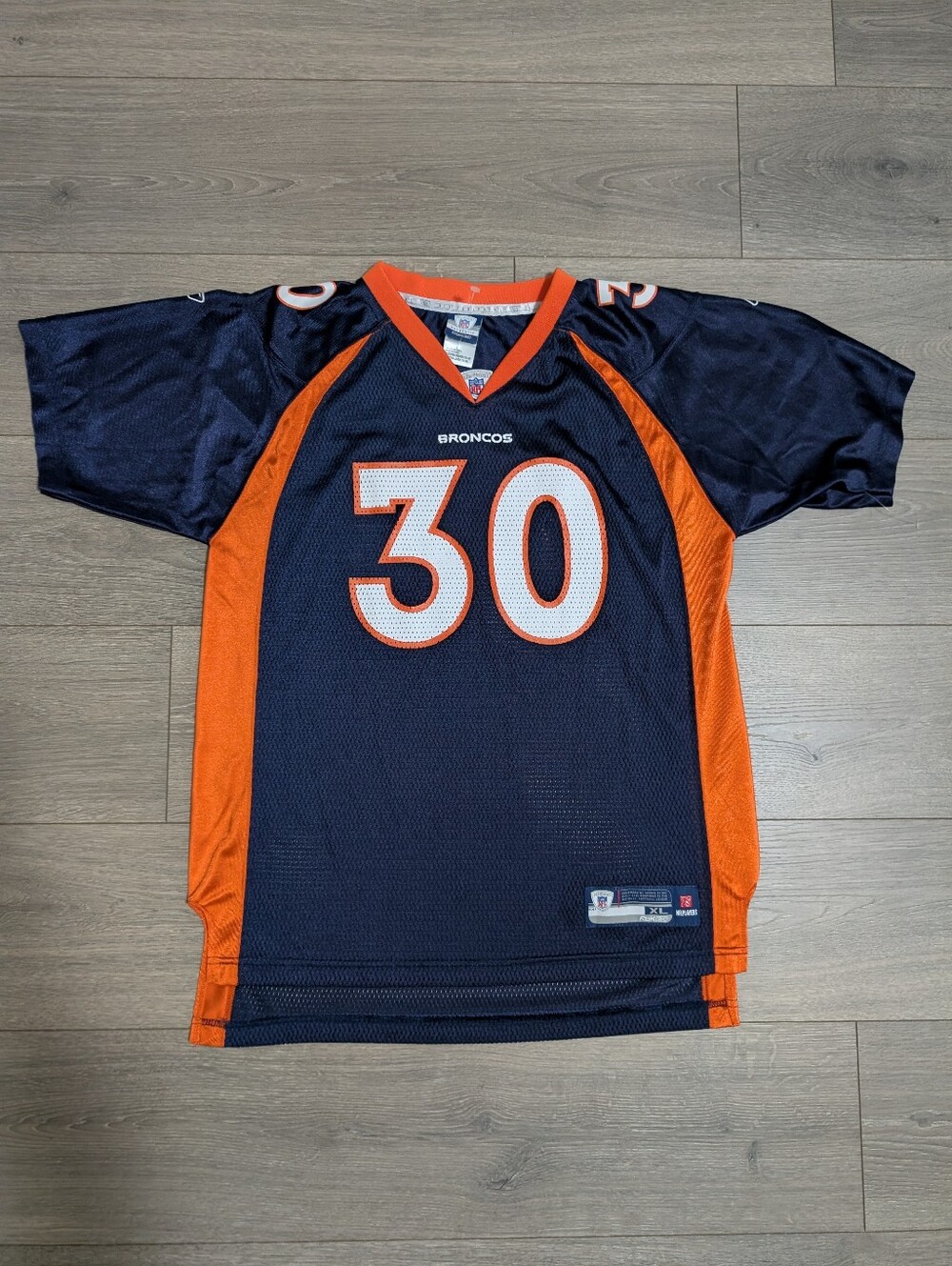 NWOT Reebok NFL Denver Broncos Tatum Bell #30 Jersey Navy&Orange Youth XL 18-20